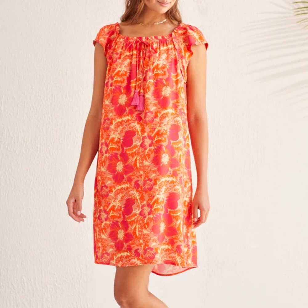 TRIBAL women’s Tie Vibrant Orange and Pink Midi Dress - Picture 2 of 12